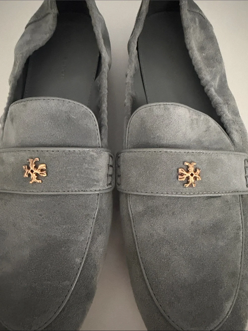 Tory Burch Blue Suede Loafers with Gold Logo